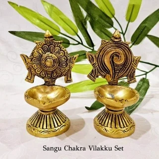 Sangu Chakra Brass Vilakku / Diya Brass Oil Lamp /Diya with Base - image 4