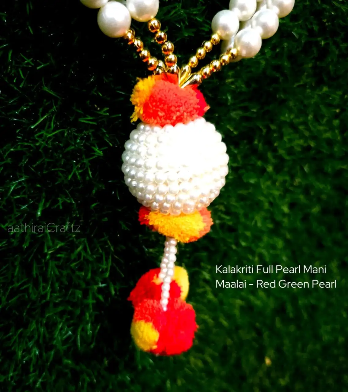 Kalakriti Full Pearl Mani Maalai -Red Green Pearl - image 3