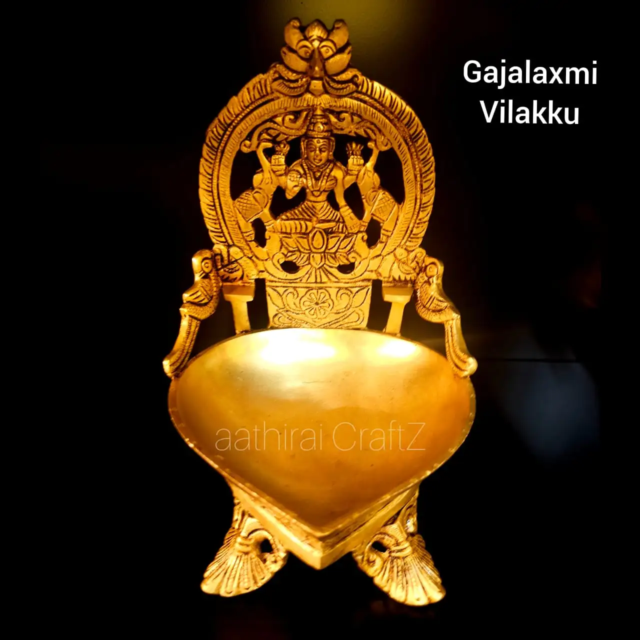 Big Heart Gaja Laxmi Lamp / Heart Lakshmi Lamp Brass Antique Finish
