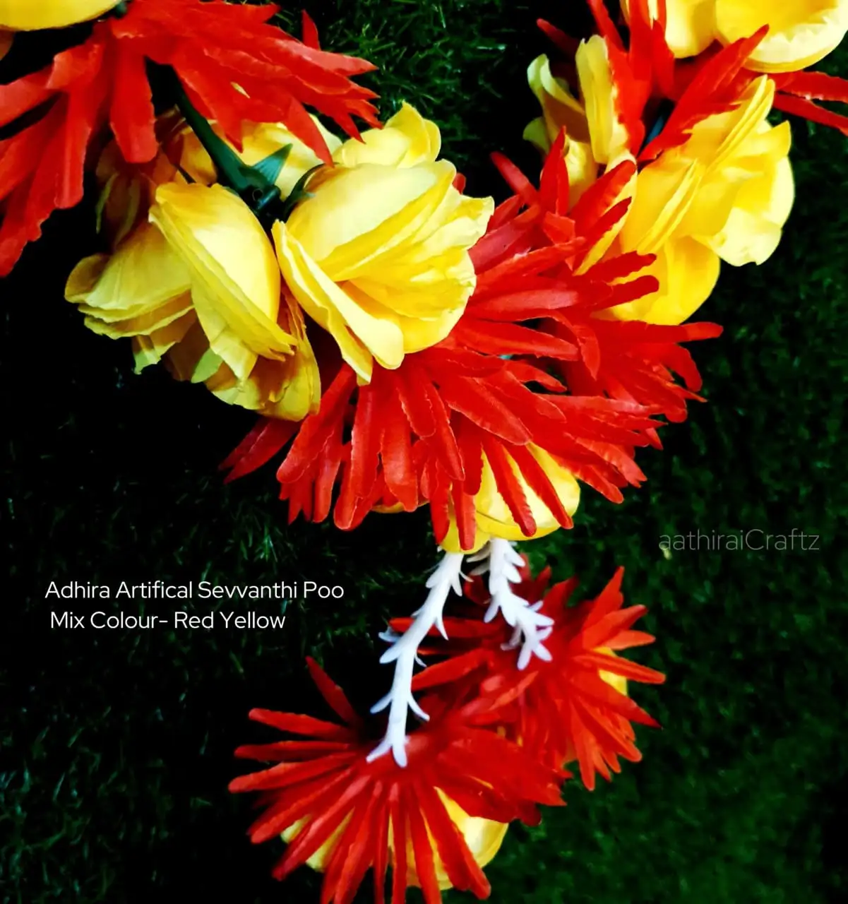 Adhira Artifical Sevvanthi Poo Mix Colour -  Red Yellow Rose - image 3