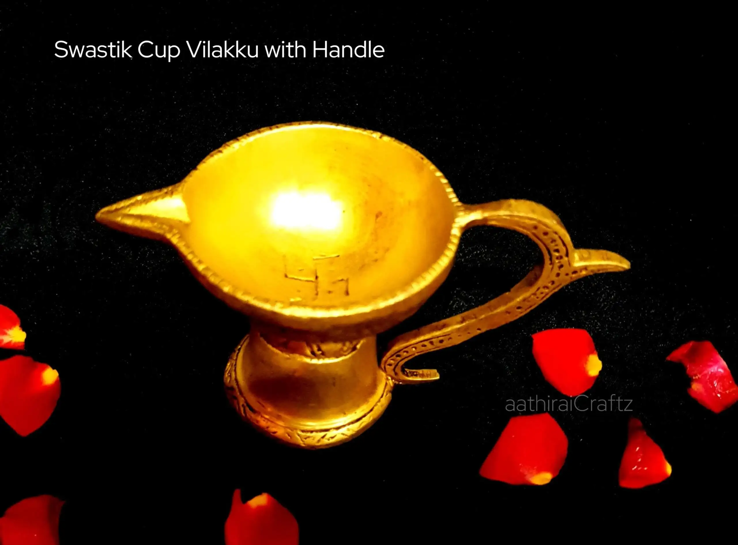 Swastik Agal Vilakku with Handle Brass Gold Antique Finish - image 3