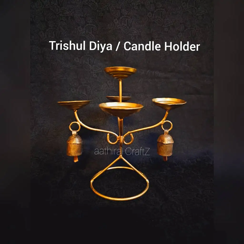 Trishul Candle Holder with 2 Bells Modern Candle Stand for Home Deco - image 3