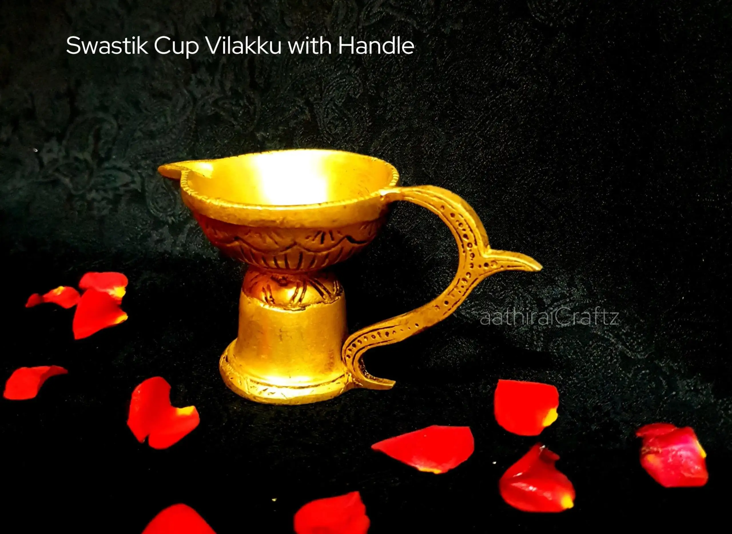 Swastik Cup Vilakku with Handle Brass Gold Antique Finish - image 3