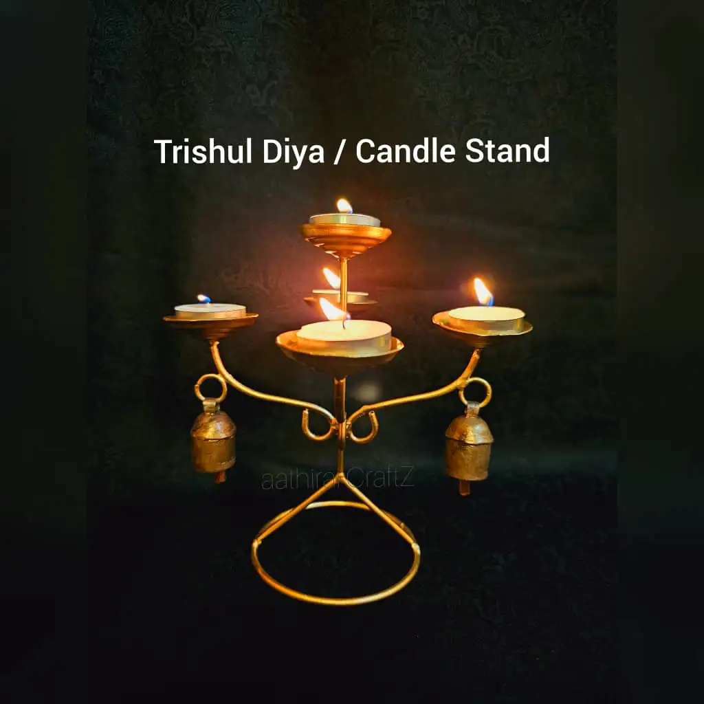 Trishul Candle Holder with 2 Bells Modern Candle Stand for Home Deco - image 4