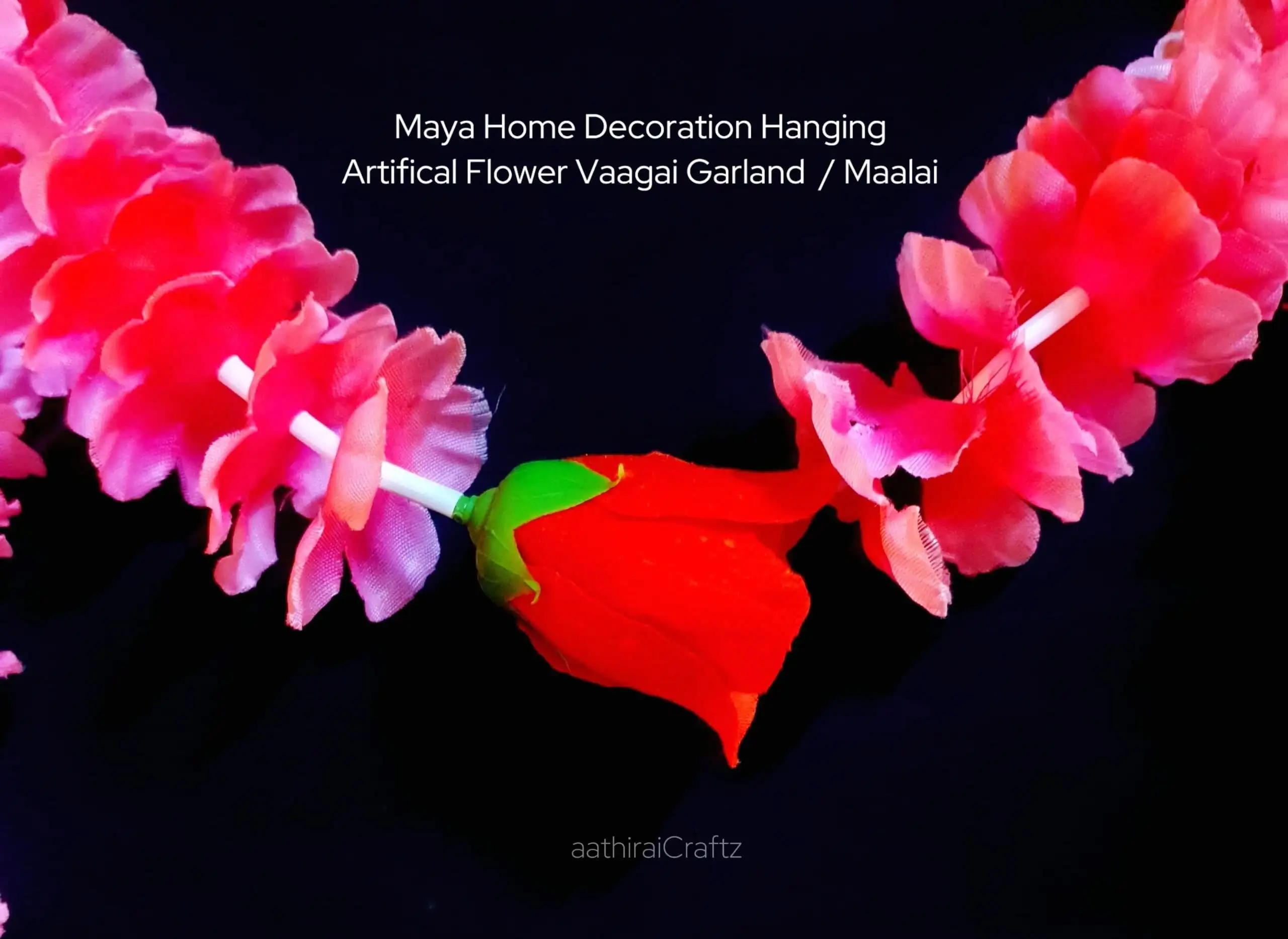 Maya Home Decoration Hanging Garland / Maalai - Pink Red Rose Mix - image 3