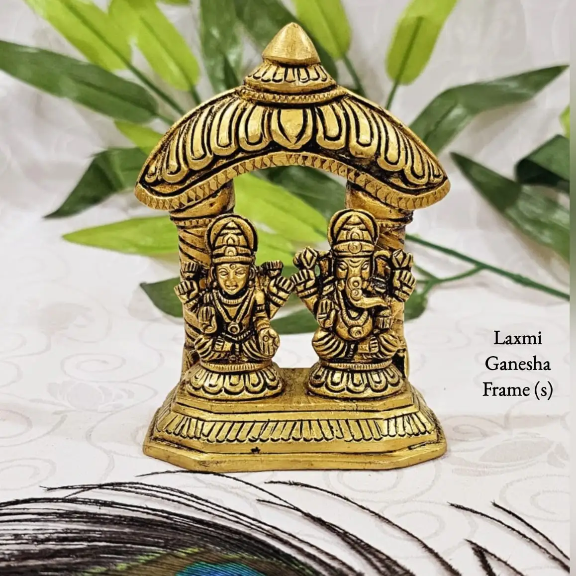 Laxmi Ganesha Idol  Brass Antique Finish - image 3