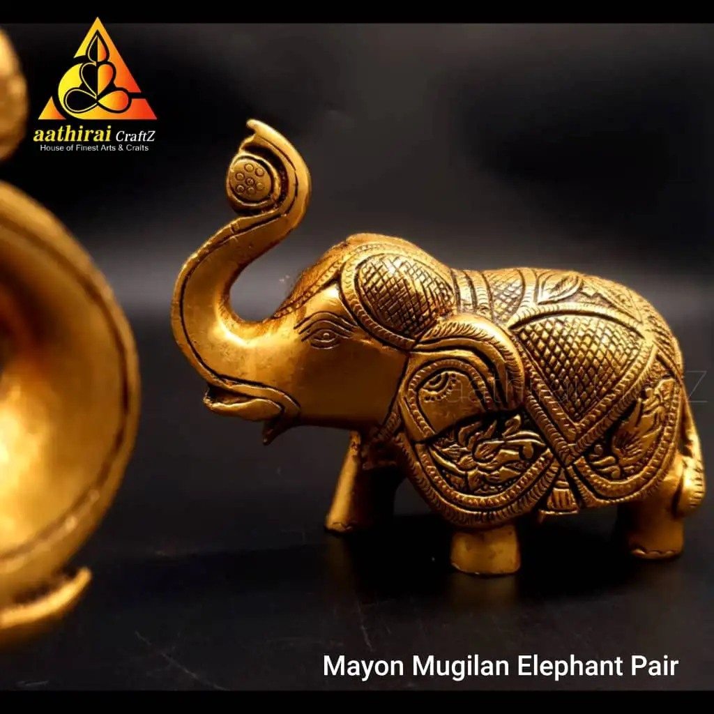 Mayon Mugilan Elephant Pair / Grand Yaanai Pair Brass Antique Finish - image 2