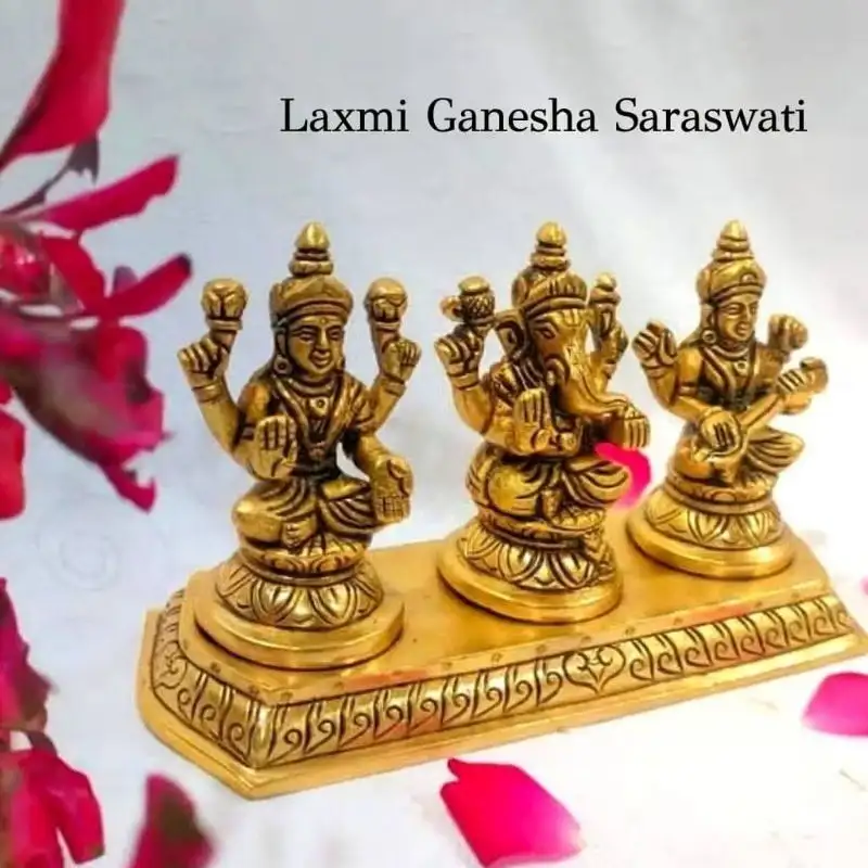 Laxmi Ganesha Saraswati in Peedam - Set 3 in 1 Brass Antique Finish - image 3