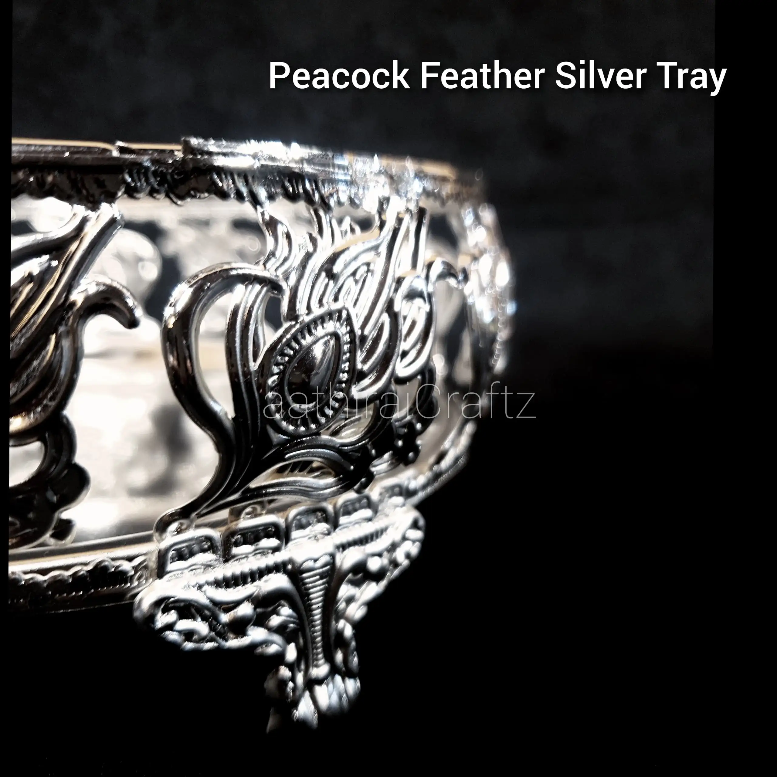 Peacock Feather Tray  Silver Pooja Tray - image 4