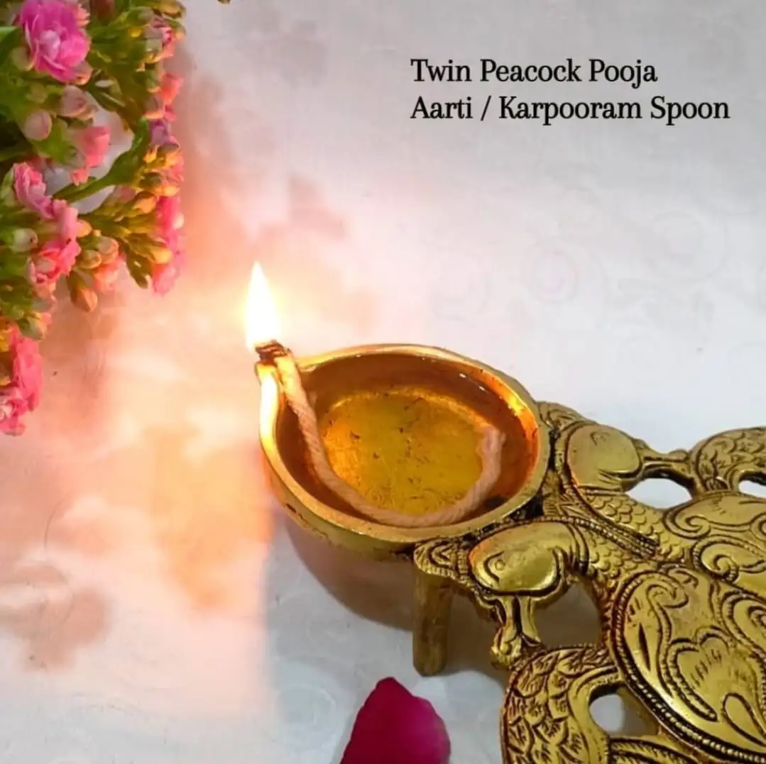 Twin Peacock Design Pooja Aarti / Karpooram Spoon - image 3