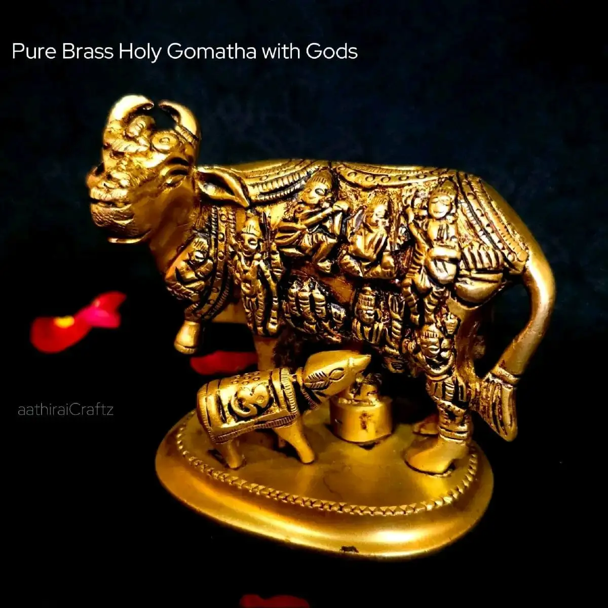 Pure Brass Holy Gomatha with Gods Grand Masterpiece / Cow and Calf - image 3