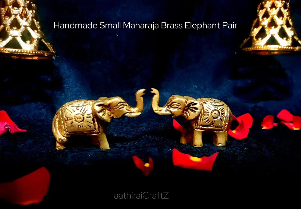 Handmade Small Maharaja Brass Elephant Pair Antique Finish - image 3