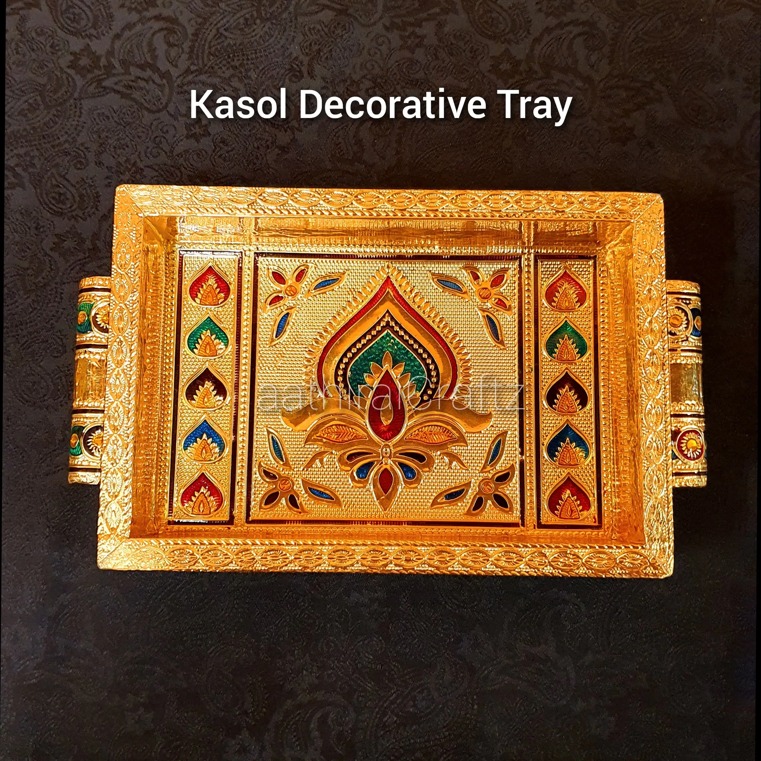 Kasol Golden Decorative Tray / Kasol Golden Pooja Tray - Large - image 8