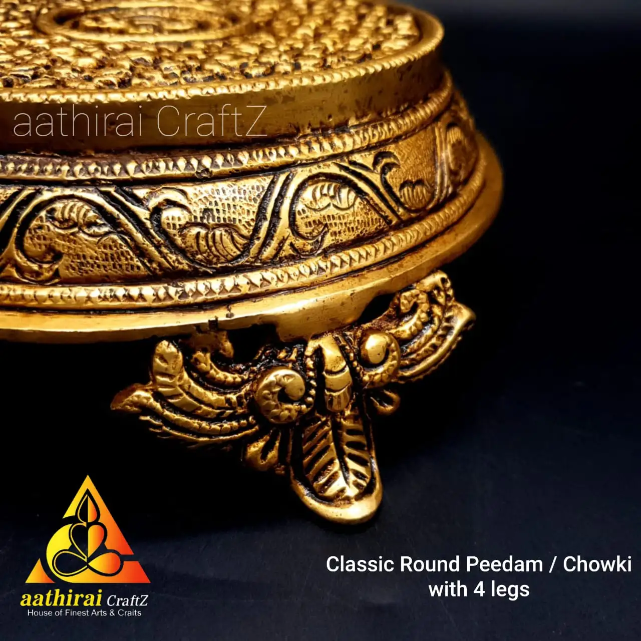 Classic Round Peedam / Chowki With 4 Legs / Round Four Legs Stand - image 3