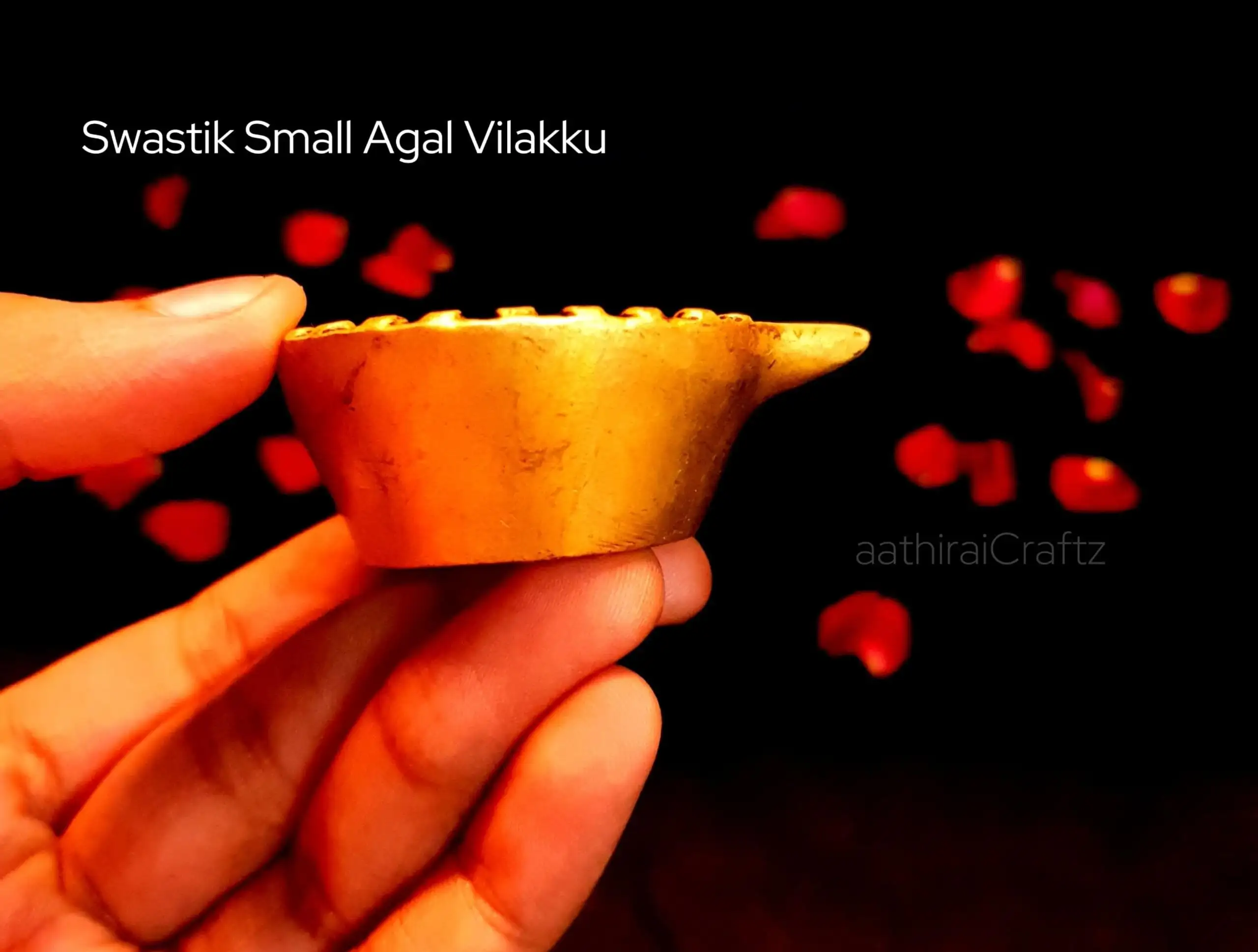 Swastik Agal Vilakku Brass Gold Antique Finish - Small - image 4