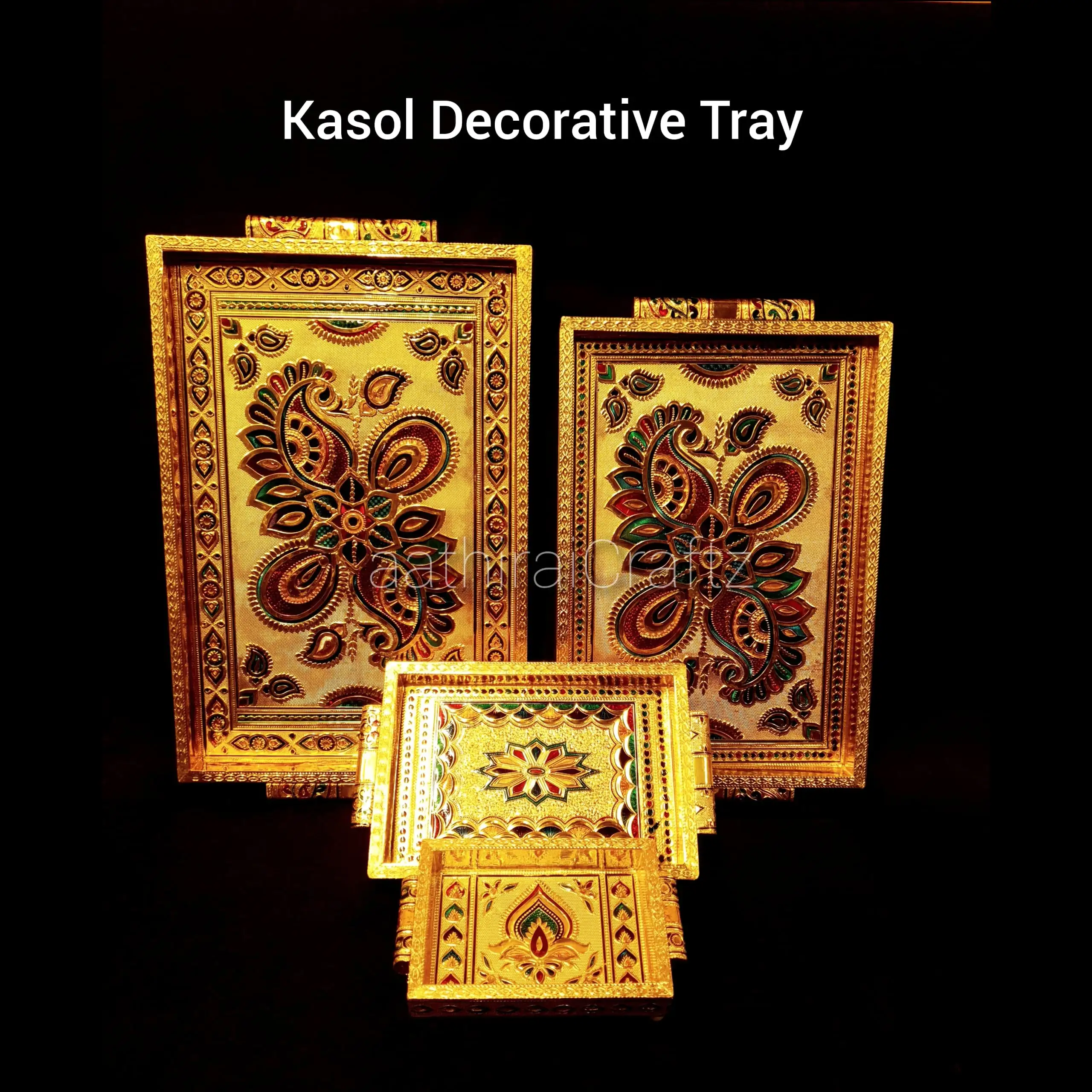 Kasol Golden Decorative Tray / Kasol Golden Pooja Tray - Large - image 3