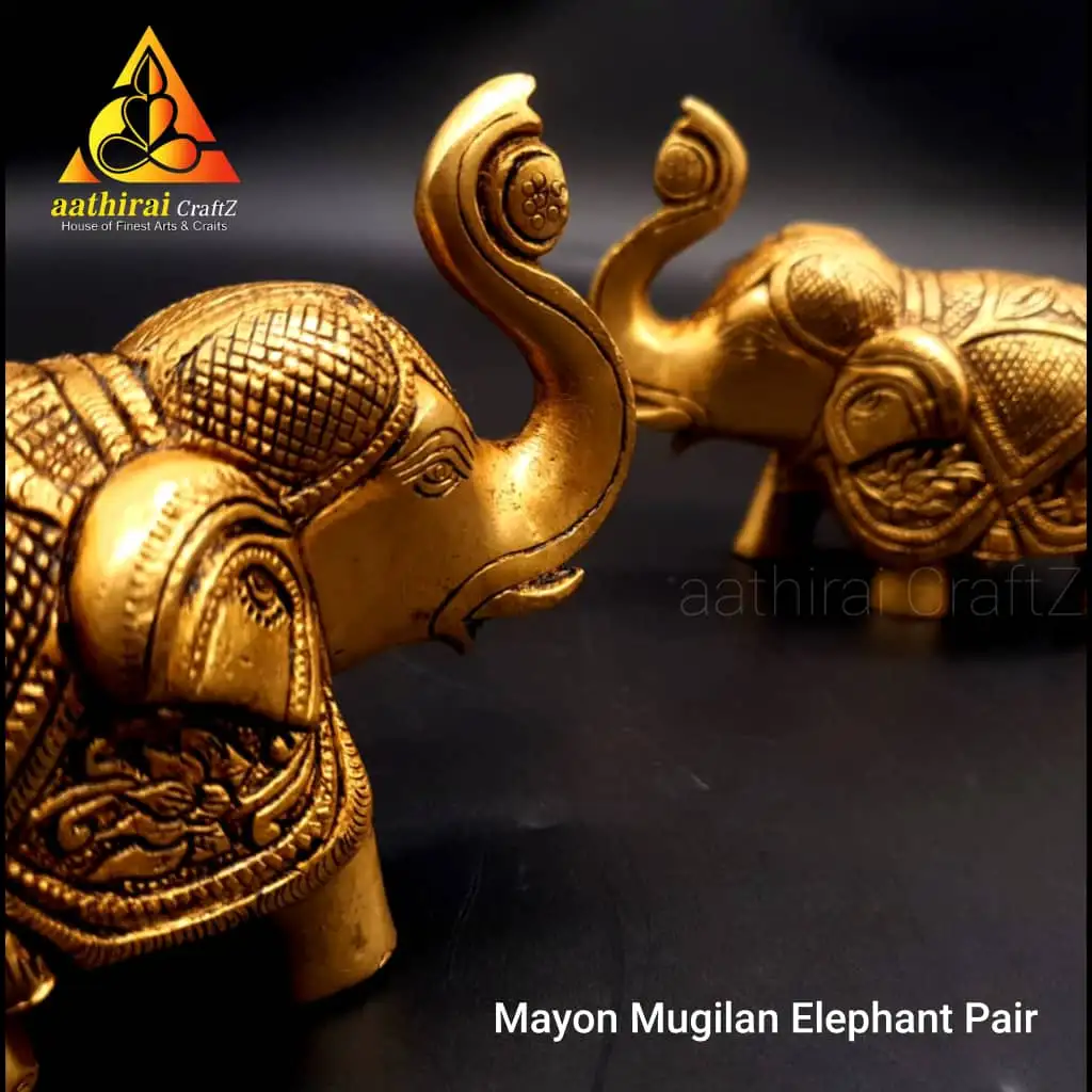 Mayon Mugilan Elephant Pair / Grand Yaanai Pair Brass Antique Finish - image 3