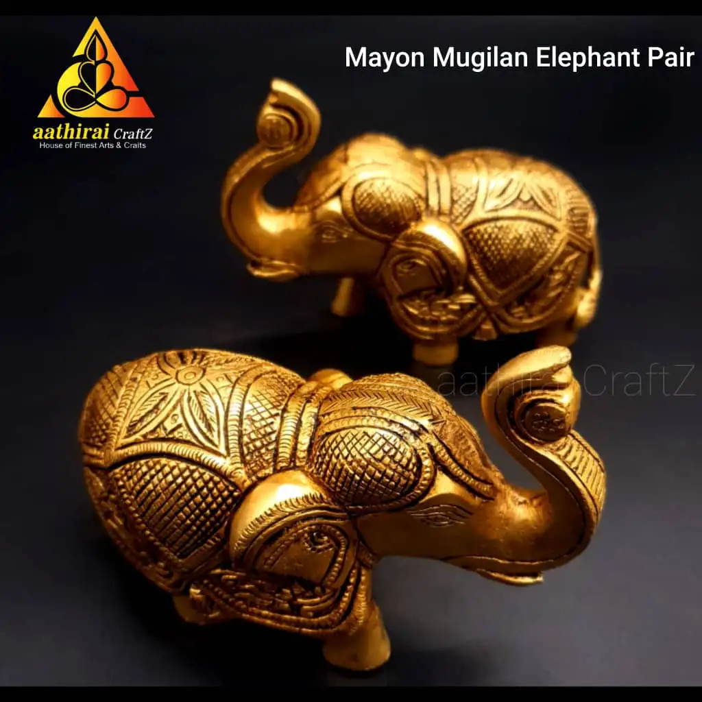 Mayon Mugilan Elephant Pair / Grand Yaanai Pair Brass Antique Finish - image 4