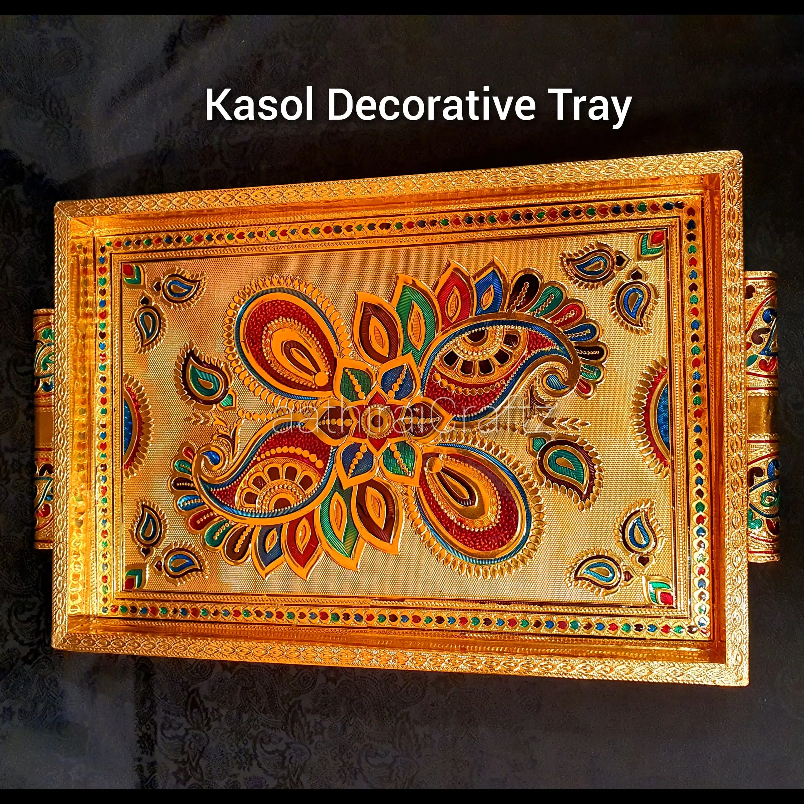 Kasol Golden Decorative Tray / Kasol Golden Pooja Tray - Medium - image 8
