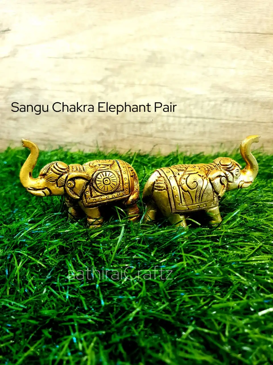 Sangu Chakra Elephant Pair Brass Antique Finish Elephant pair Sculpture - image 2