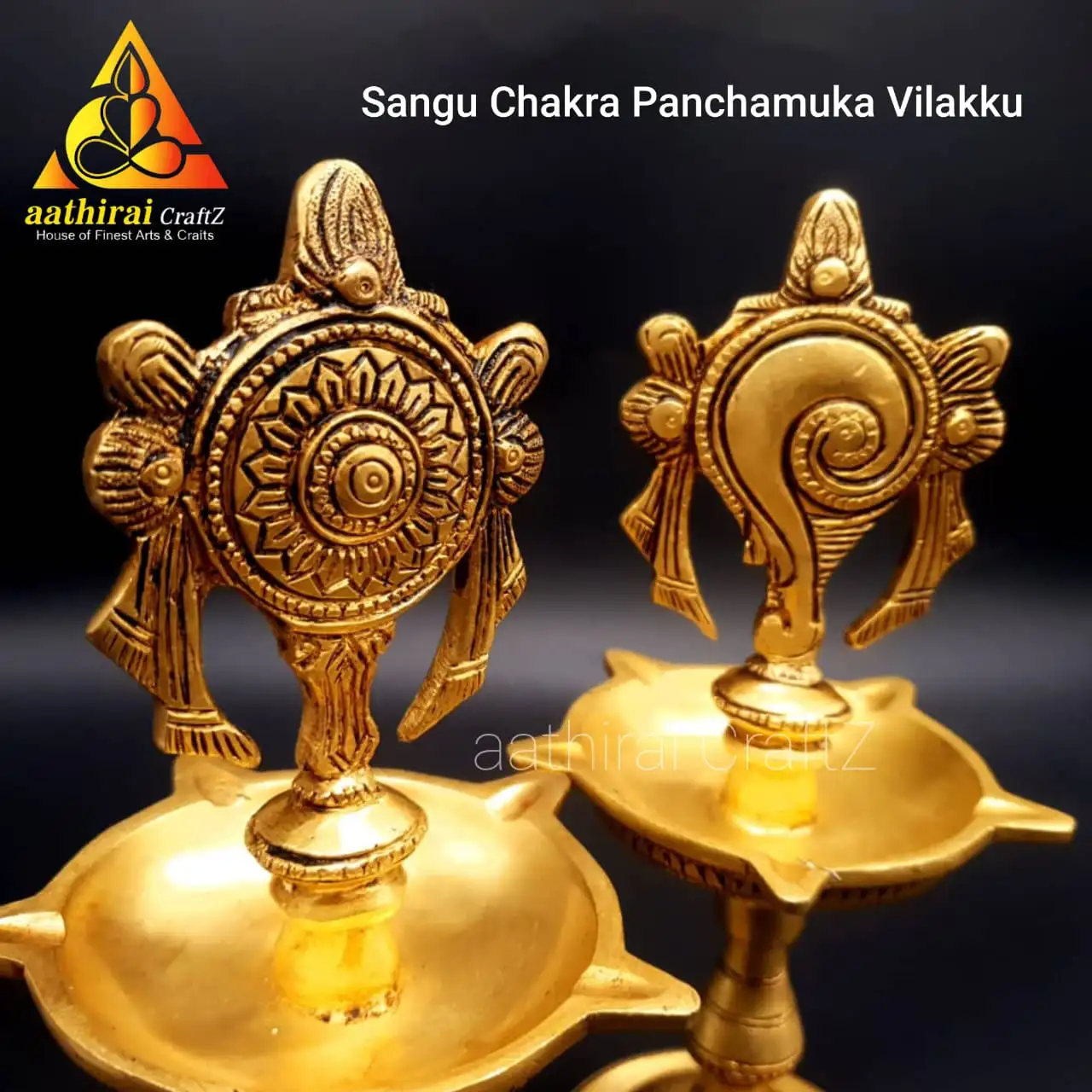 Sangu Chakra Panchamuka Vilakku Set /  Five Faces Sangu Chakram Lamp Pair - image 3