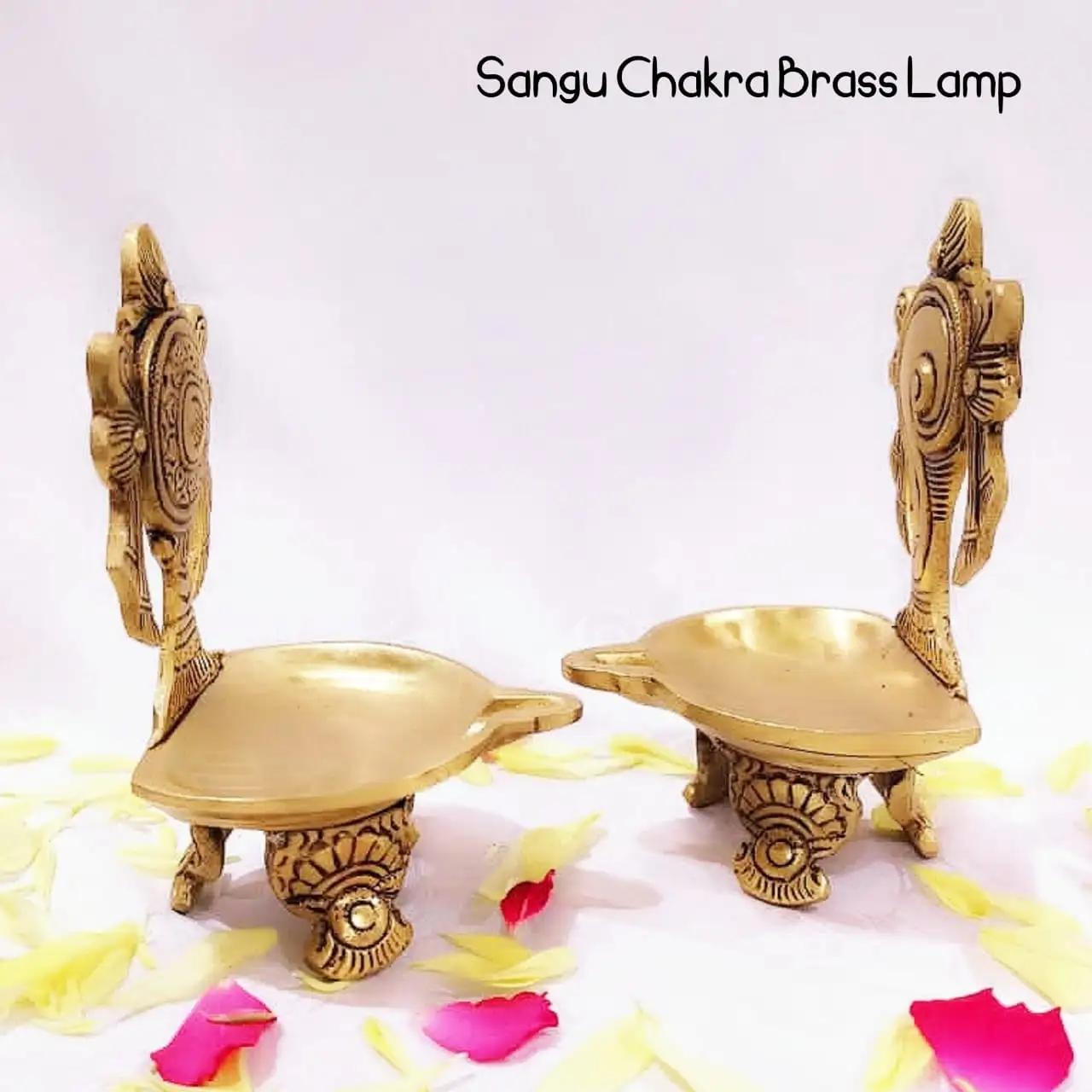 Sangu Chakra Brass Vilakku With Stand / Oil Vilakku - image 3