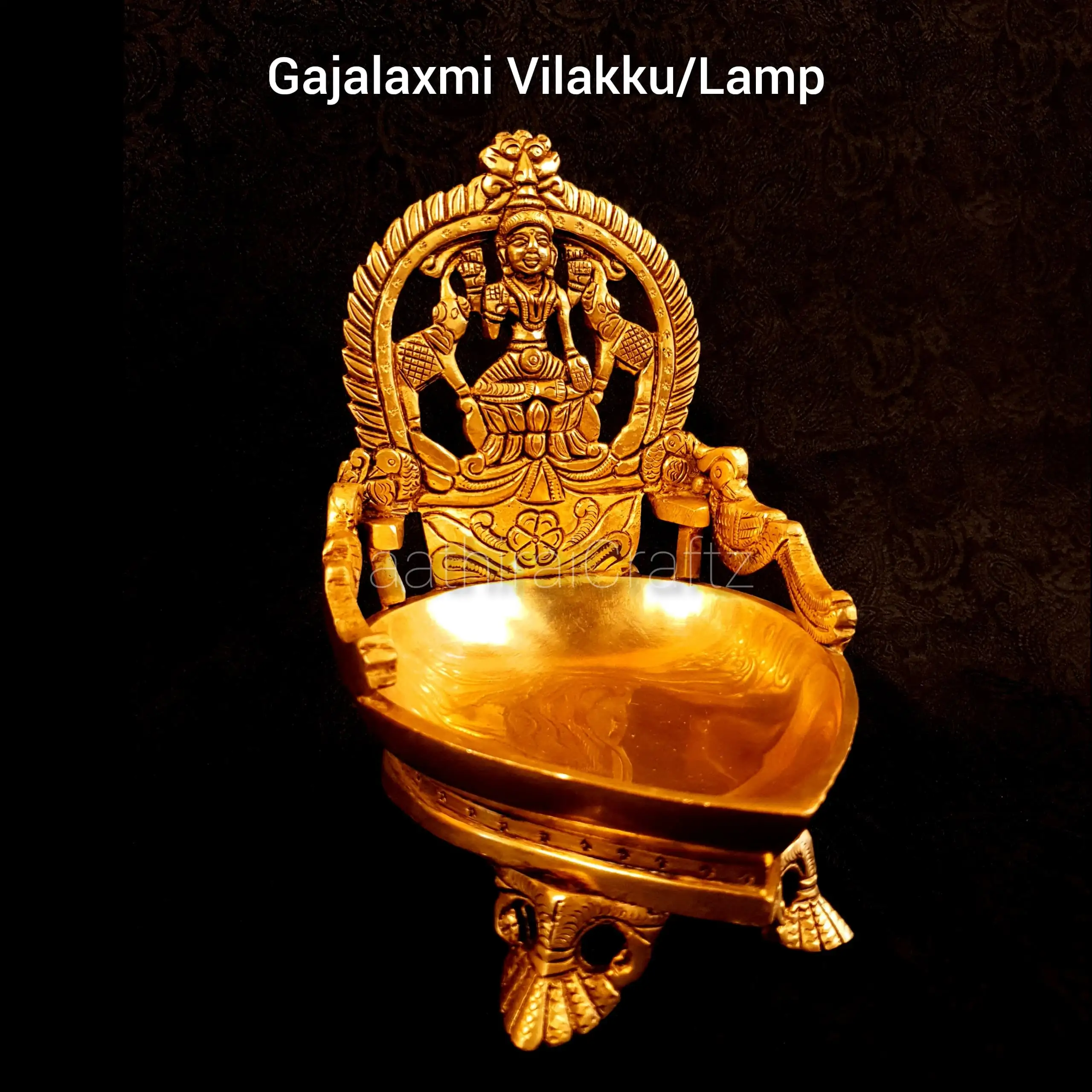 Heart Gaja Laxmi Lamp / Heart Lakshmi Lamp Brass Antique Finish - image 3
