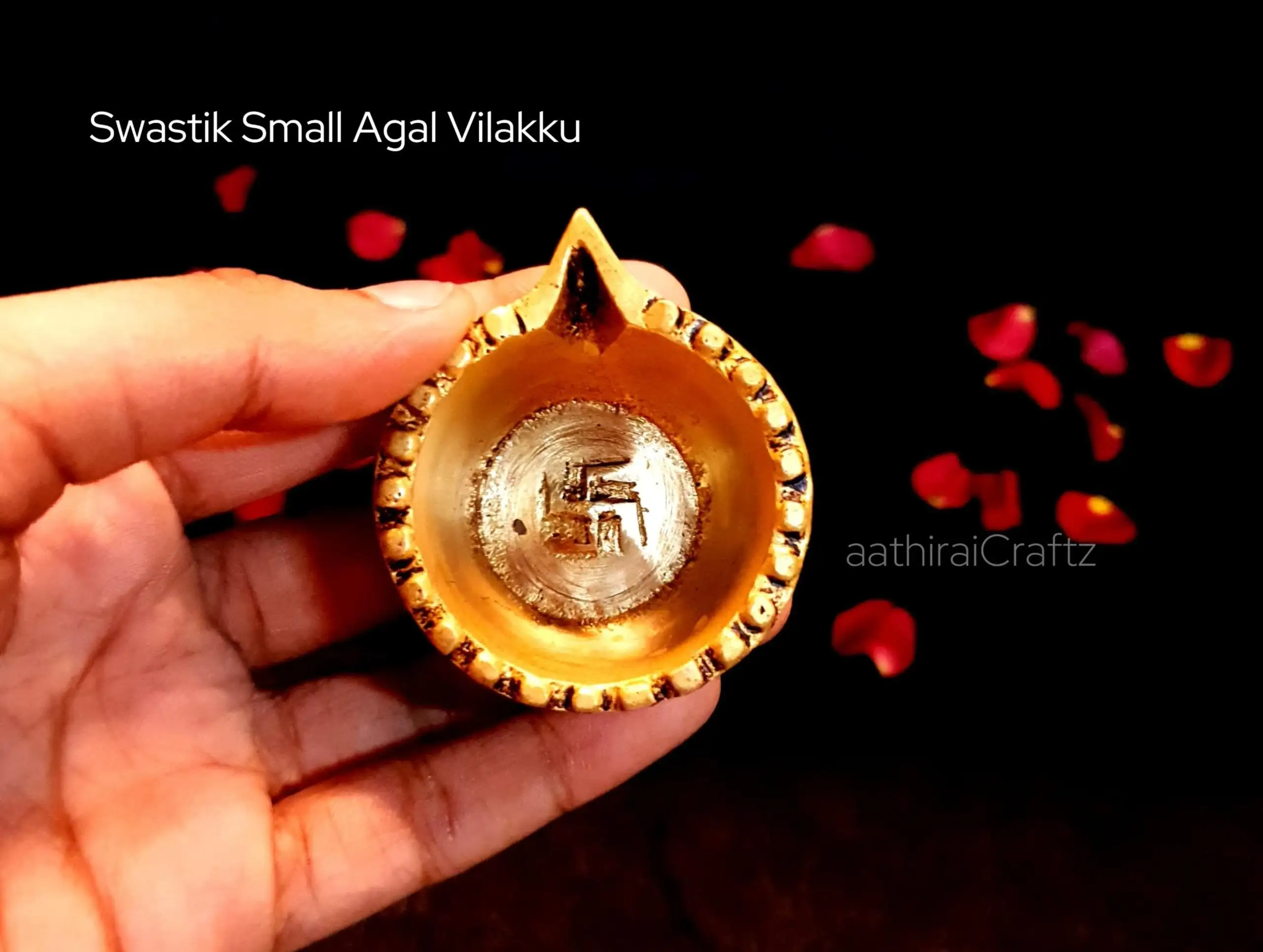 Swastik Agal Vilakku Brass Gold Antique Finish - Small - image 3