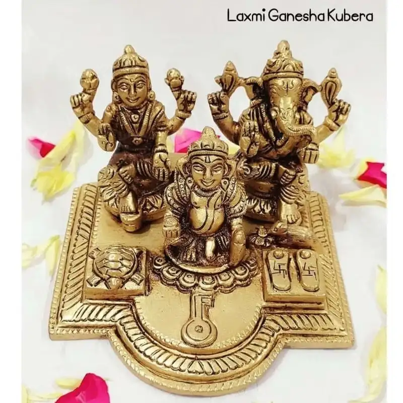 Big Laxmi Ganesha Kubera Brass Antique Finish Idol - image 3