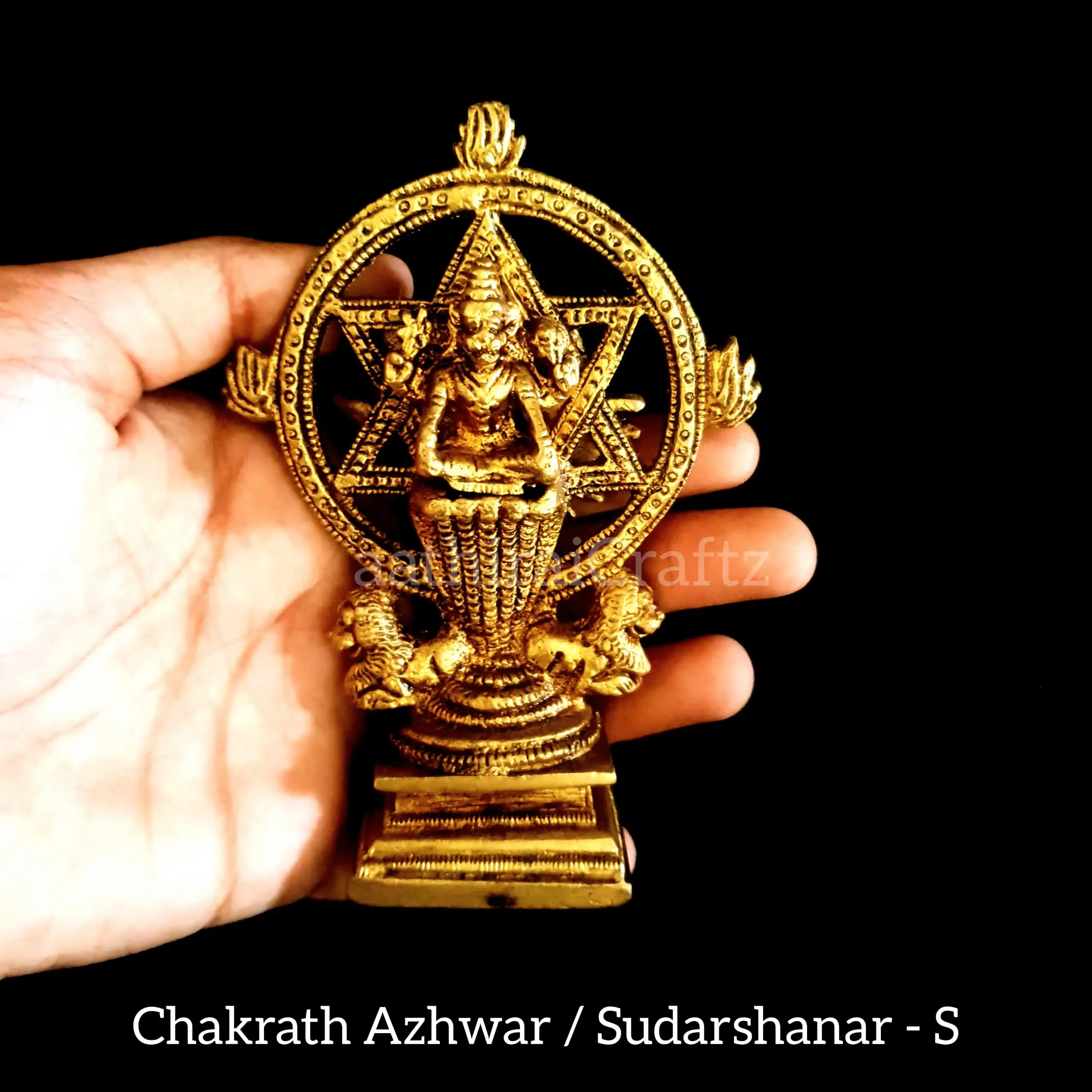Chakrath Azhwar / Sudarshanar Brass Antique Finish - Small - image 3