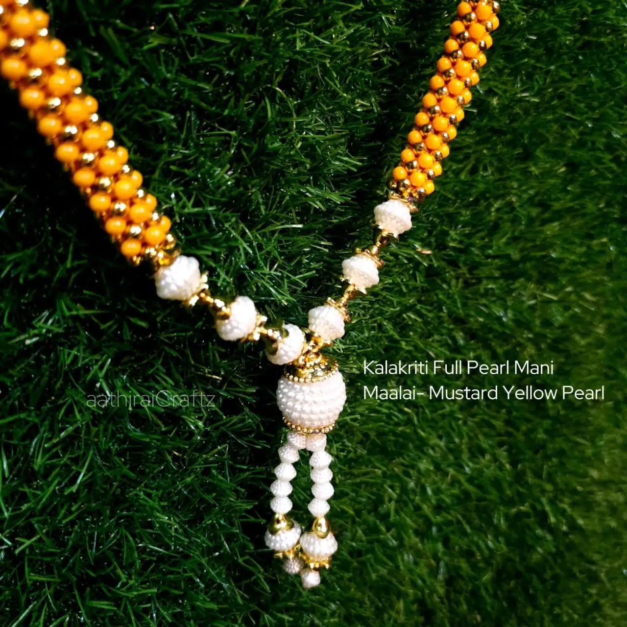 Kalakriti Full Pearl Mani Maalai - Mustard Yellow Pearl - image 3
