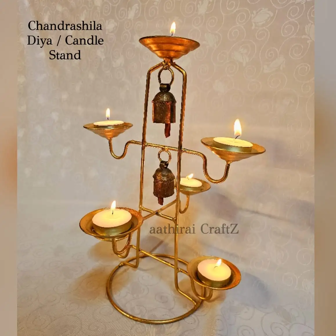 Chandrashila Candle Holder with 2 Bells Modern Candle Stand for Home Deco - image 4