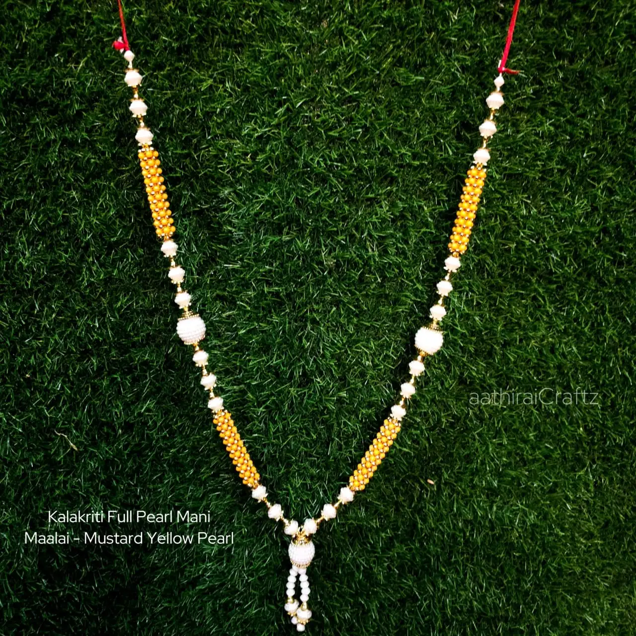 Kalakriti Full Pearl Mani Maalai - Mustard Yellow Pearl
