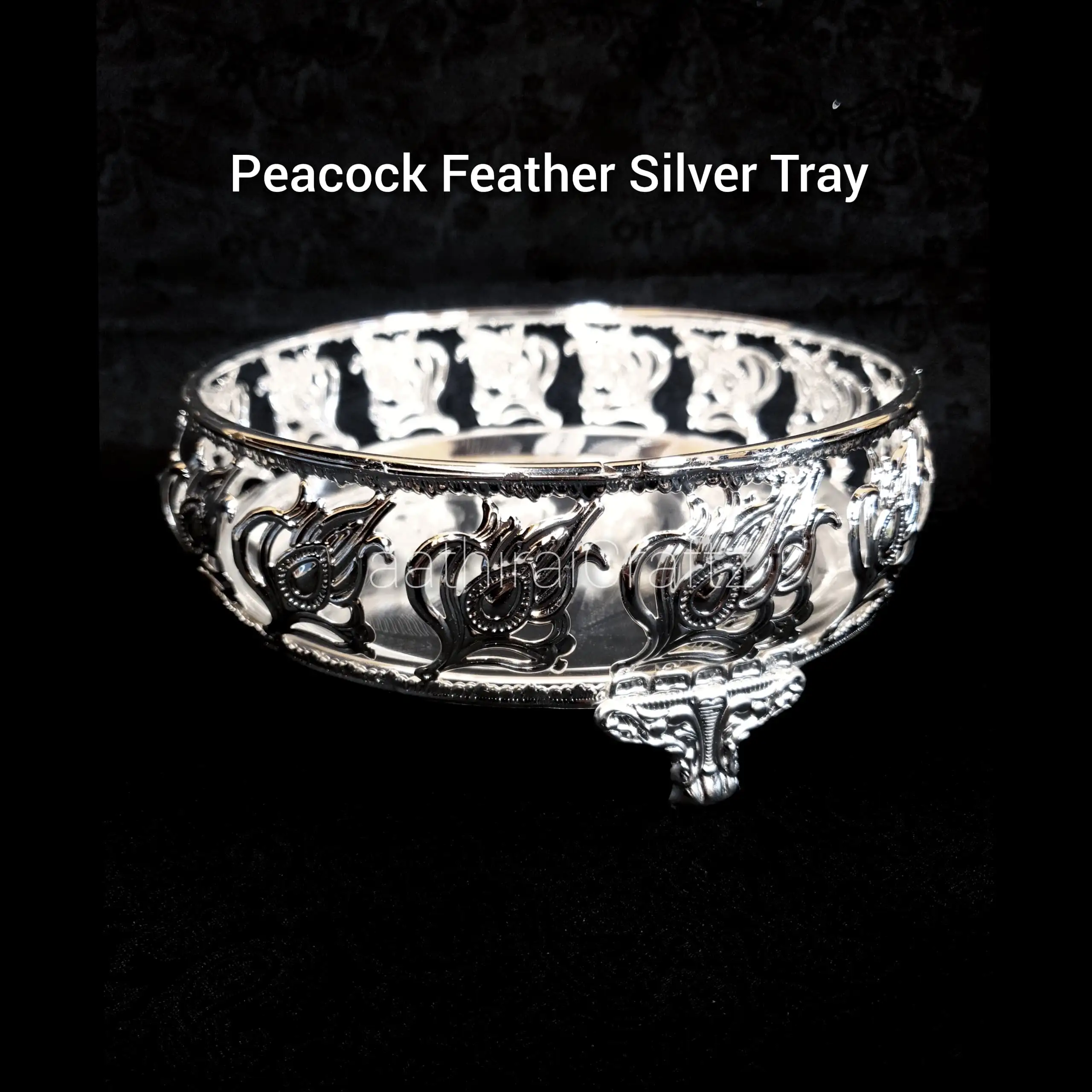Peacock Feather Tray  Silver Pooja Tray - image 3