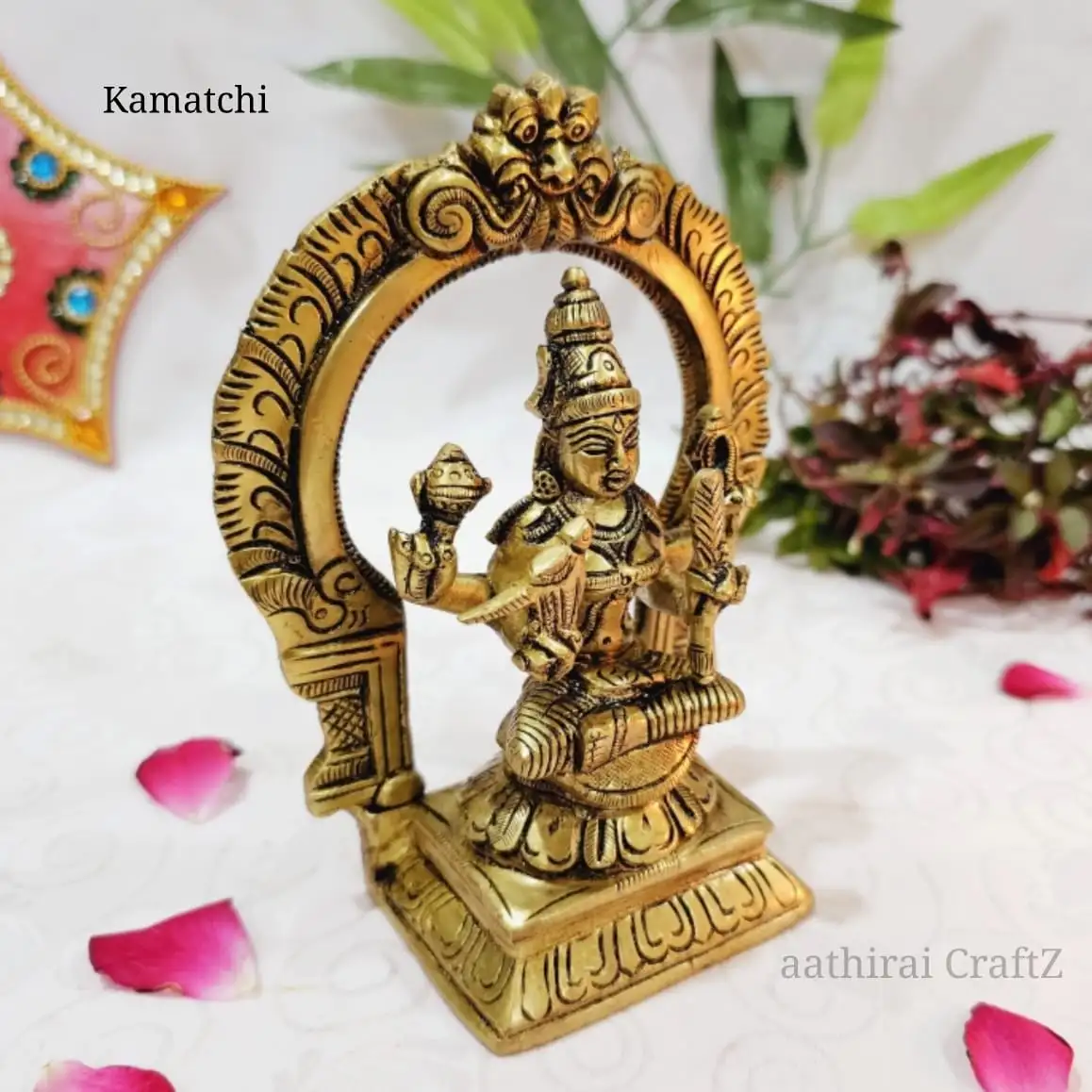Kamatchi Amman Idol Brass Antique Finish - With Arch - image 3
