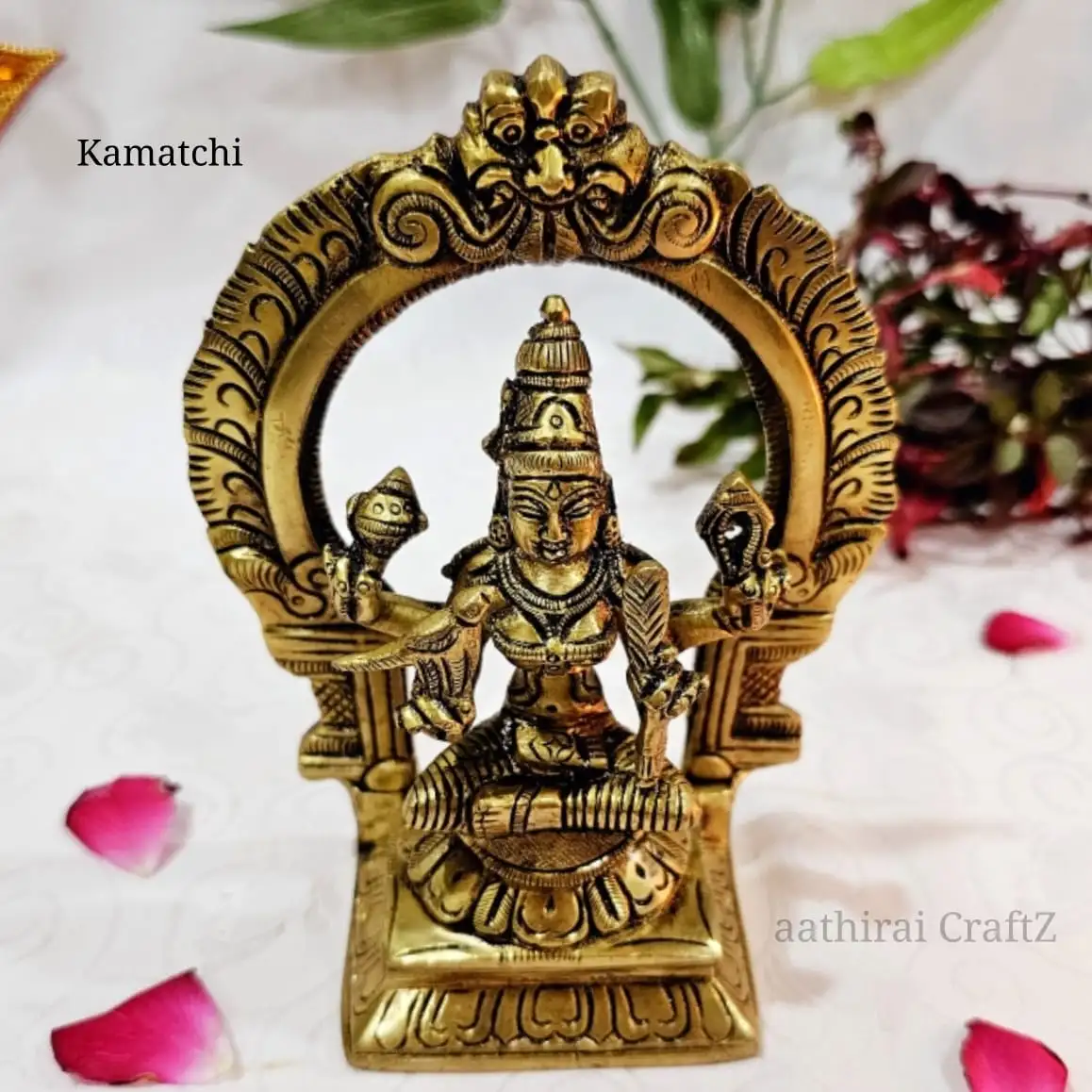 Kamatchi Amman Idol Brass Antique Finish - With Arch - image 2