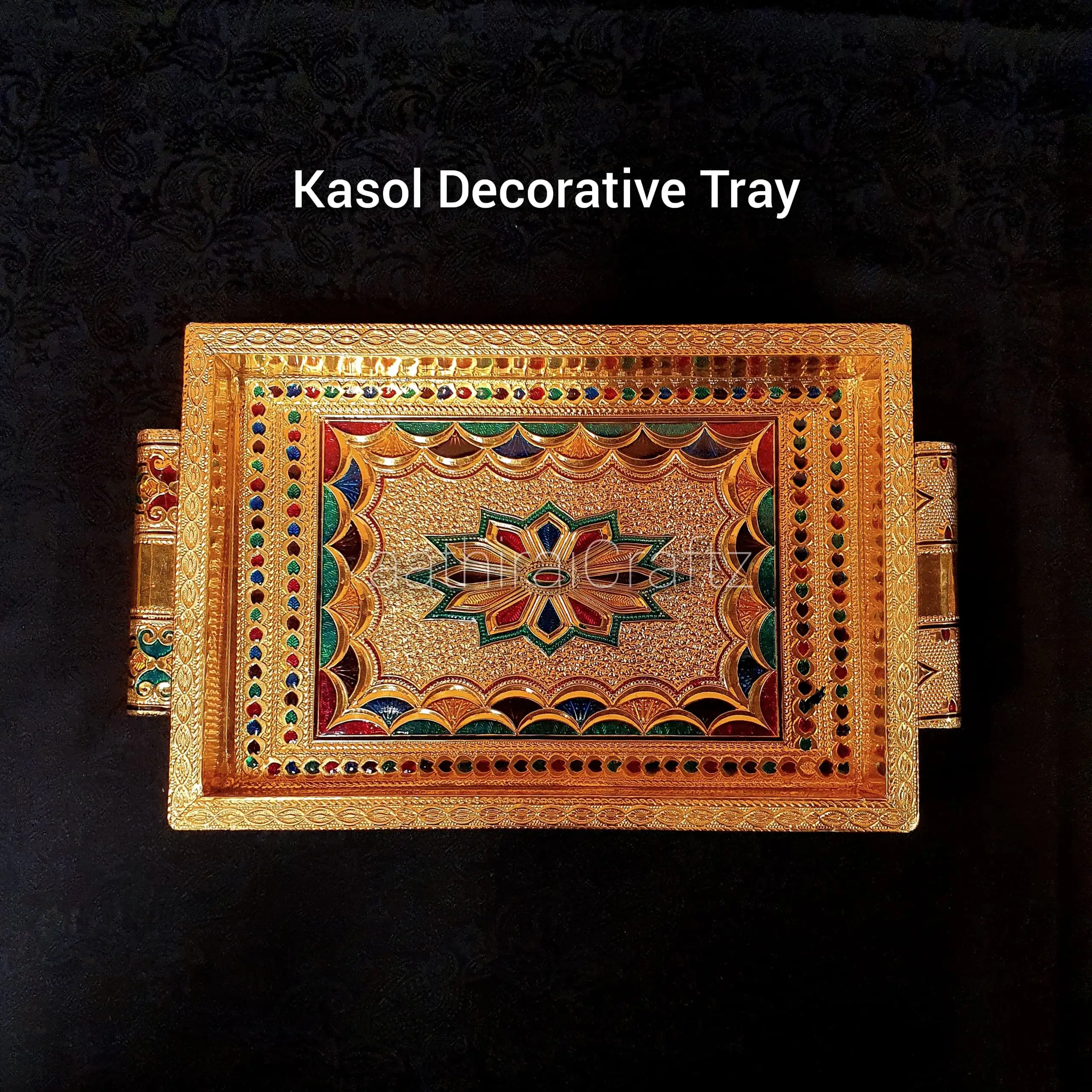 Kasol Golden Decorative Tray / Kasol Golden Pooja Tray - Small - image 5