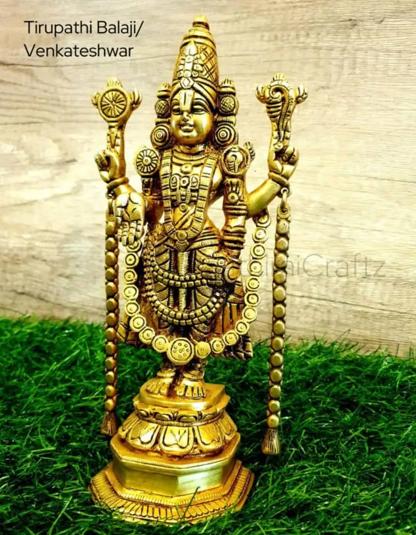 Tirupathi Balaji/ Venkateshwar / Balaji Sculpture with Maalai - Large Size 2 - image 2