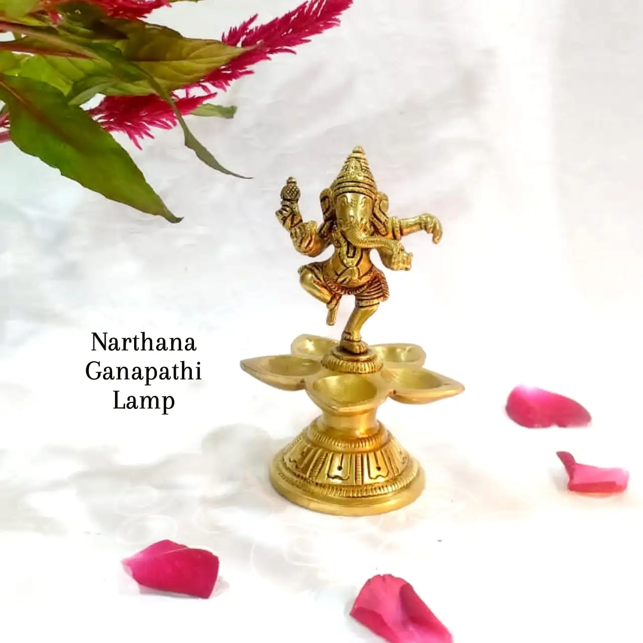 Narthana GanapathiBrass Vilakku Antique FinishGod Vinayagar / Ganesha Lamp - image 3