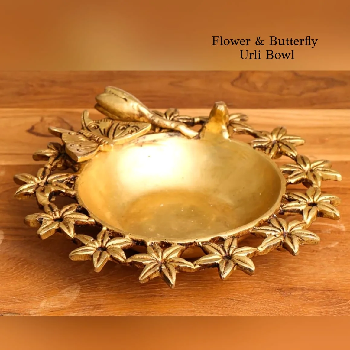 Butterfly with Flowers Brass Urli Brass Antique Finish Brass Sculpture - image 5