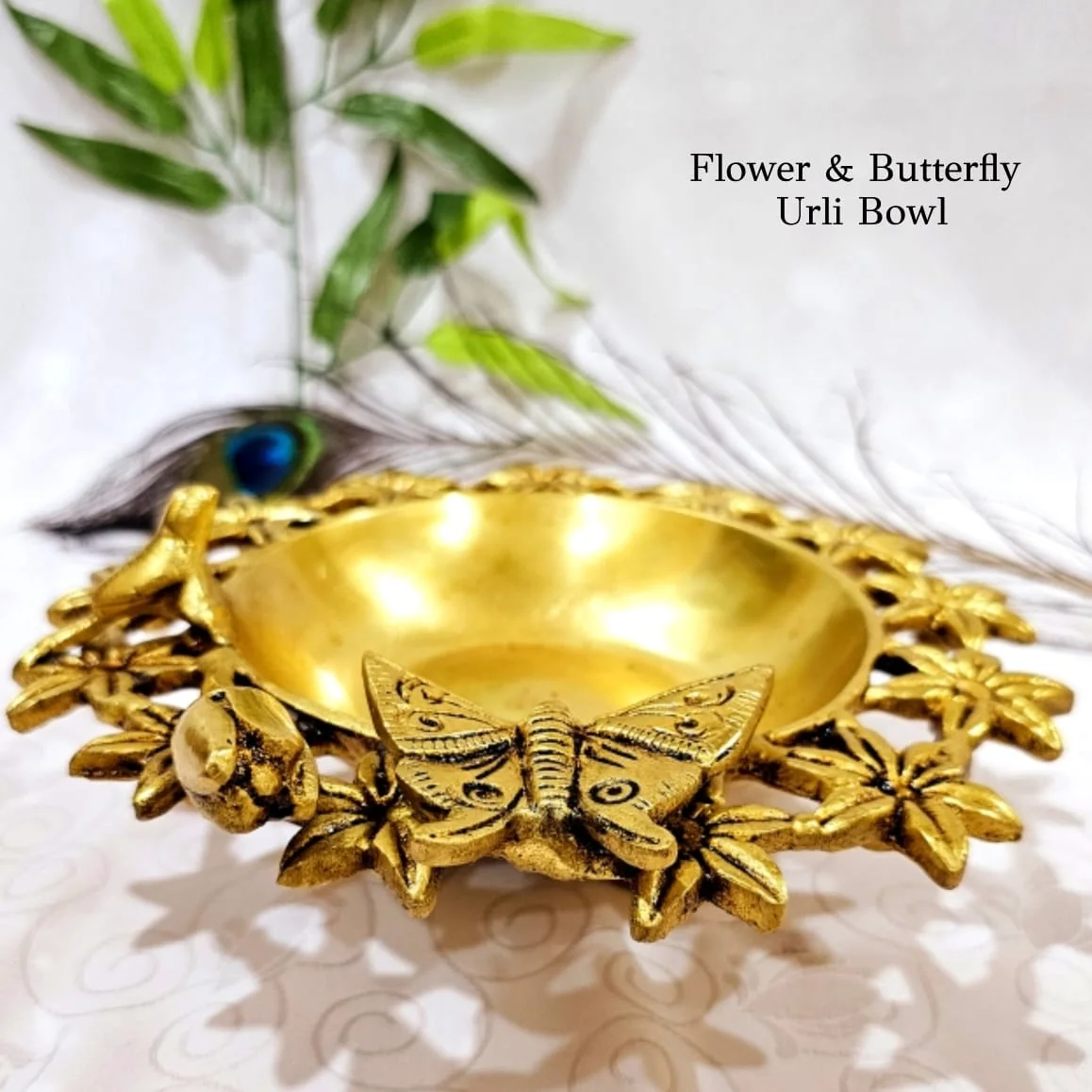 Butterfly with Flowers Brass Urli Brass Antique Finish Brass Sculpture - image 4